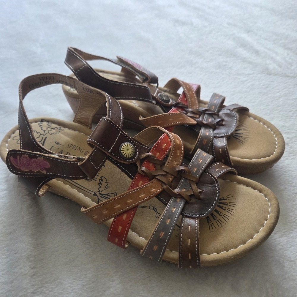Spring Step L'Artiste Cloe Sandals 41 Leather Womens Brown Tan Khaki Shoes